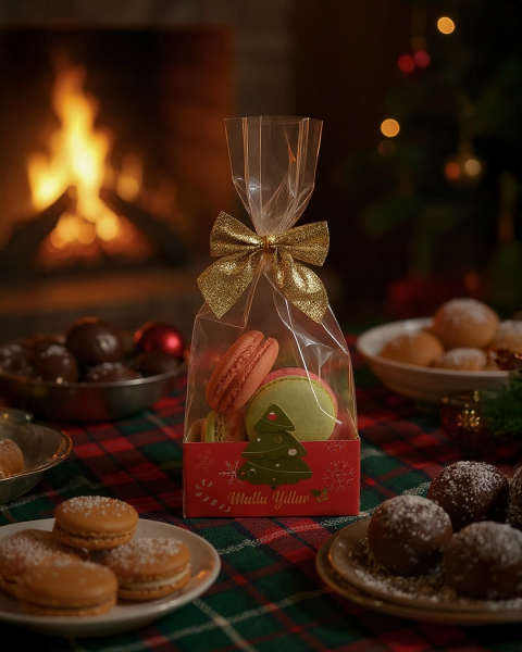 Şeffaf Opp Jelatin Ve Simli Altın Fiyonklu Şekerleme Kutusu, Yılbaşı Temalı Hediye Kutu, 12 Adet