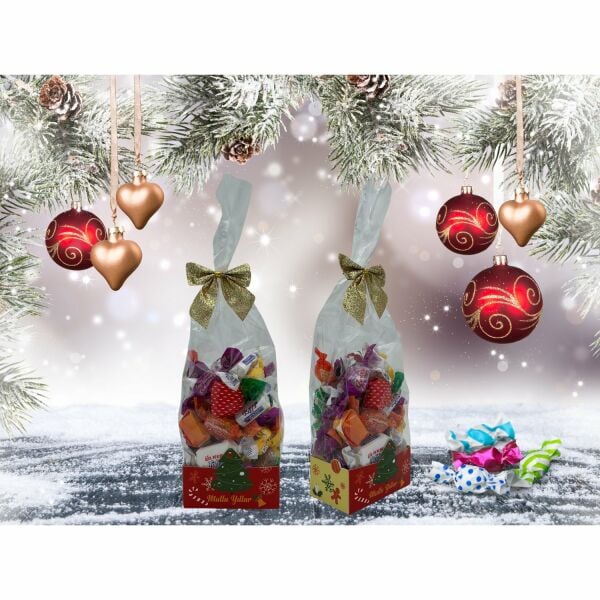 Şeffaf Opp Jelatin Ve Simli Altın Fiyonklu Şekerleme Kutusu, Yılbaşı Temalı Hediye Kutu, 12 Adet