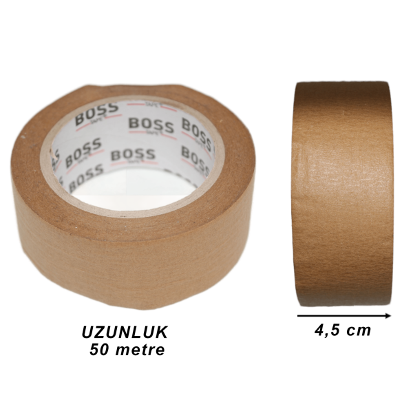 Yapışkanlı Kraft Çiçek Bandı - Maskeleme Bandı - Kahverengi - 5 cmx50 metre - Kağıt Bant