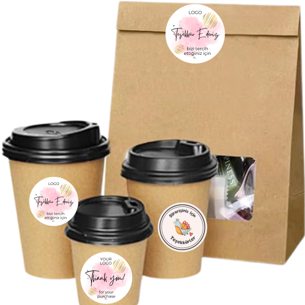 Özelleştirilebilir Yuvarlak Kesim Sticker – Hediye Paketi, Ambalaj, El Yapımı Ürün Etiketi Beyaz Baskı (1+0 Beyaz) - 4*4 cm - 70 Adet - Şeffaf