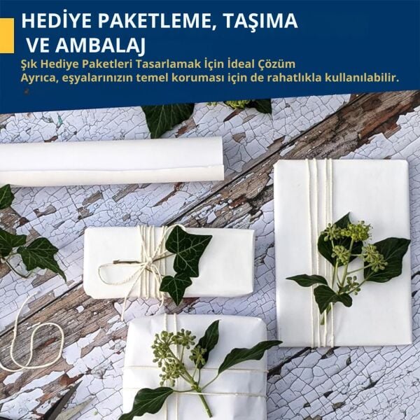 Beyaz Kraft Ambalaj ve Hediye Paketleme Kağıdı, Rulo Resim, Çeyiz Kağıdı, 80 gr-100 Cm x 50 Metre