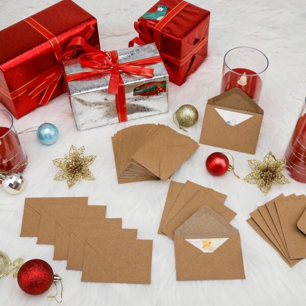 Kraft Zarf Seti, 50’li Paket – 7x9 cm, Mini Boy Davetiye, Kart, Fotoğraf ve Özel Gün Zarfları