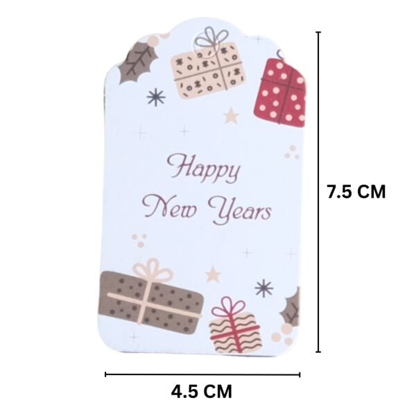 Yılbaşı Happy New Years Yazılı Hediye Etiketi, Yeniyıl Paketleme Kartı, 50 Adet-4,5x7.5Cm, Beyaz