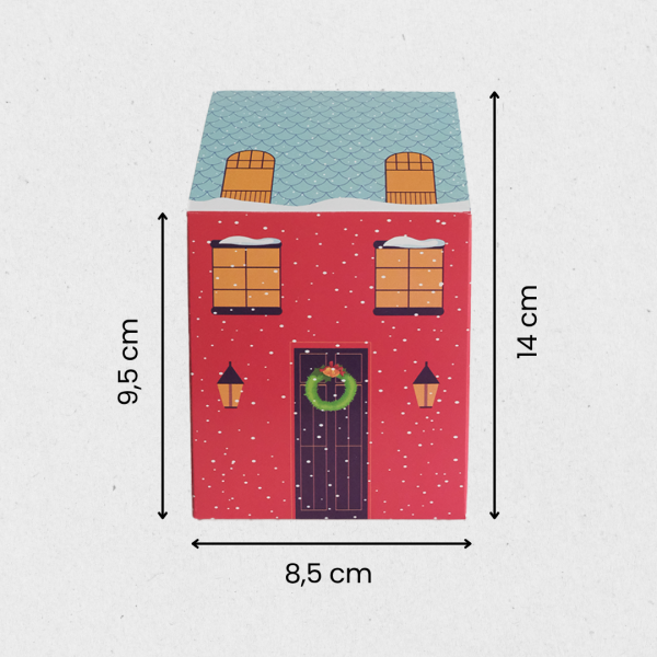 Yılbaşı Ev Tasarımlı Kutu Çanta, Yeniyıl, Parti, Hediye Çantası, 6lı, 8.5x8.5x14 Cm, Kırmızı-Mavi