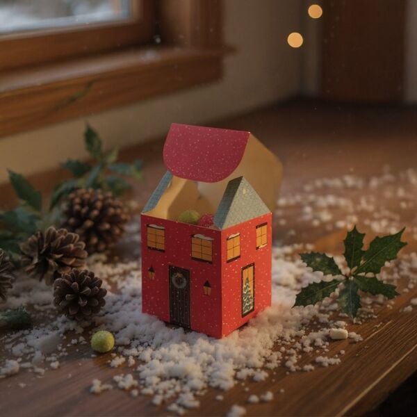 Yılbaşı Ev Tasarımlı Kutu Çanta Seti, Parti, Hediye Çantası, 12li, 8.5x8.5x14 Cm (3 Farklı Desen)