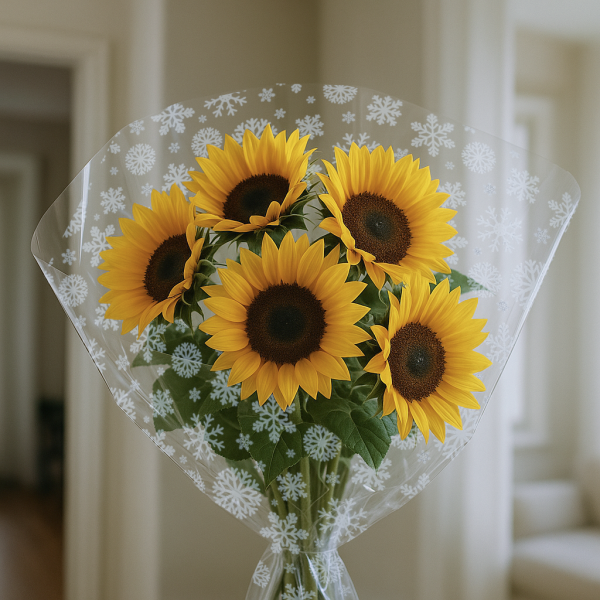 Yılbaşı Kar Tanesi Desenli OPP Şeffaf Rulo Jelatin, Çiçek & Hediye Paketleme, 20 Mikron-1Metre x50M