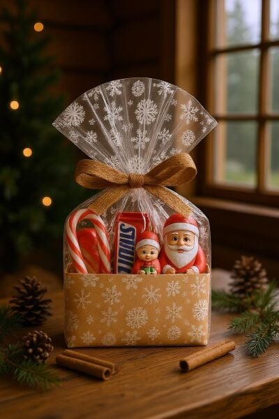 Yılbaşı Kar Tanesi Desenli OPP Şeffaf Rulo Jelatin, Çiçek & Hediye Paketleme, 20 Mikron-1Metre x50M