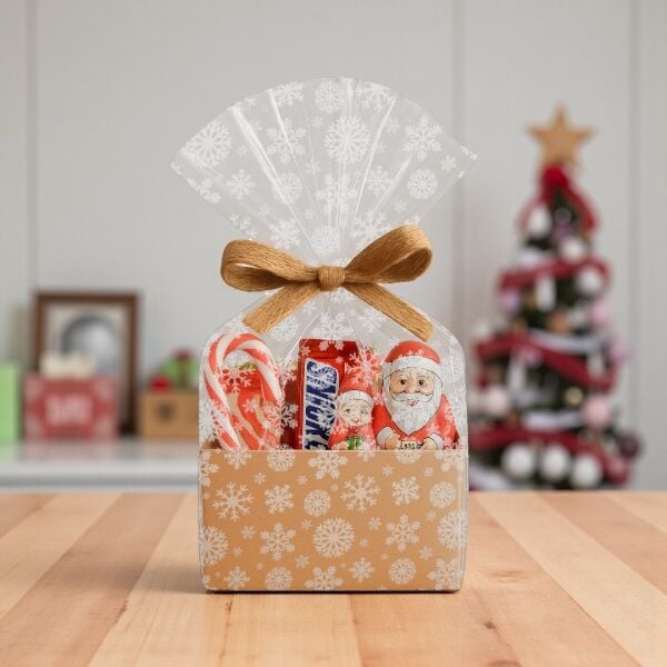 Yılbaşı Kar Tanesi Desenli OPP Şeffaf Rulo Jelatin, Çiçek & Hediye Paketleme, 20 Mikron-1Metre x50M