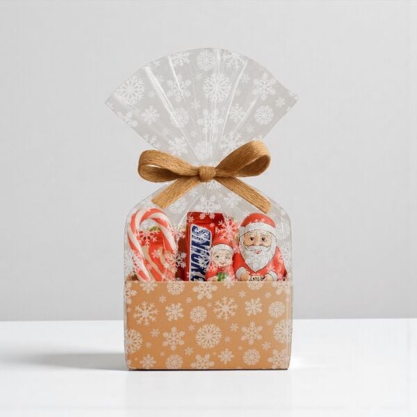 Yılbaşı Kar Tanesi Desenli OPP Şeffaf Rulo Jelatin, Çiçek & Hediye Paketleme, 20 Mikron-1Metre x50M