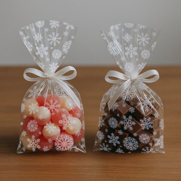 Yılbaşı Kar Tanesi Desenli OPP Şeffaf Rulo Jelatin, Çiçek & Hediye Paketleme, 20 Mikron-1Metre x50M