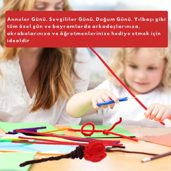 Şönil Tel Seti,  – El İşi, DIY, Hobi ve Çiçek Yapım Teli, Kırmızı, 100 Adet, 6 mm - 30 Cm