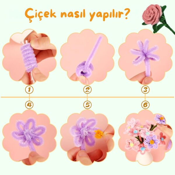 Şönil Tel Seti,  – El İşi, DIY, Hobi ve Çiçek Yapım Teli, Kırmızı, 100 Adet, 6 mm - 30 Cm