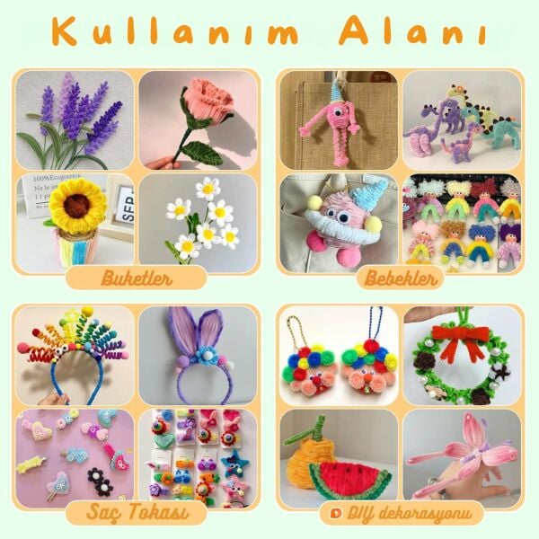 Şönil Tel Seti,  – El İşi, DIY, Hobi ve Çiçek Yapım Teli, Kırmızı, 100 Adet, 6 mm - 30 Cm