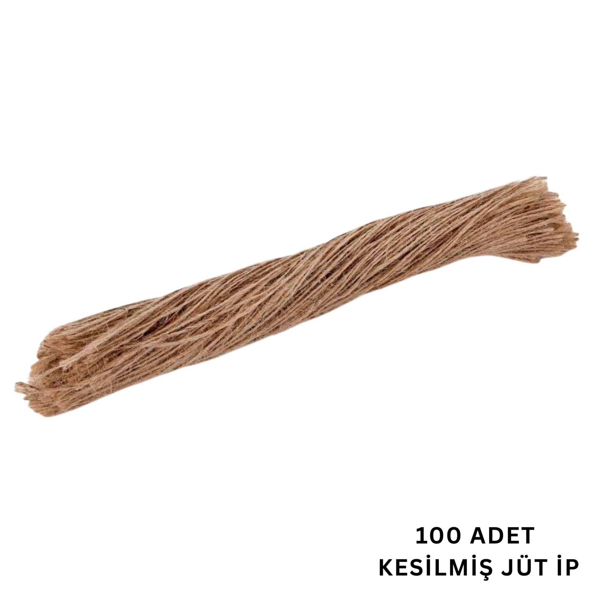 Doğal Kesilmiş Jüt İp Seti, 100lü-35 Cm, Kraft Hediye Paketleme & Süsleme İpi, Etiket ve Ambalaj İpi