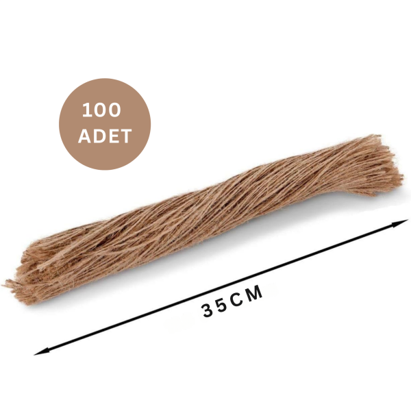 Doğal Kesilmiş Jüt İp Seti, 100lü-35 Cm, Kraft Hediye Paketleme & Süsleme İpi, Etiket ve Ambalaj İpi