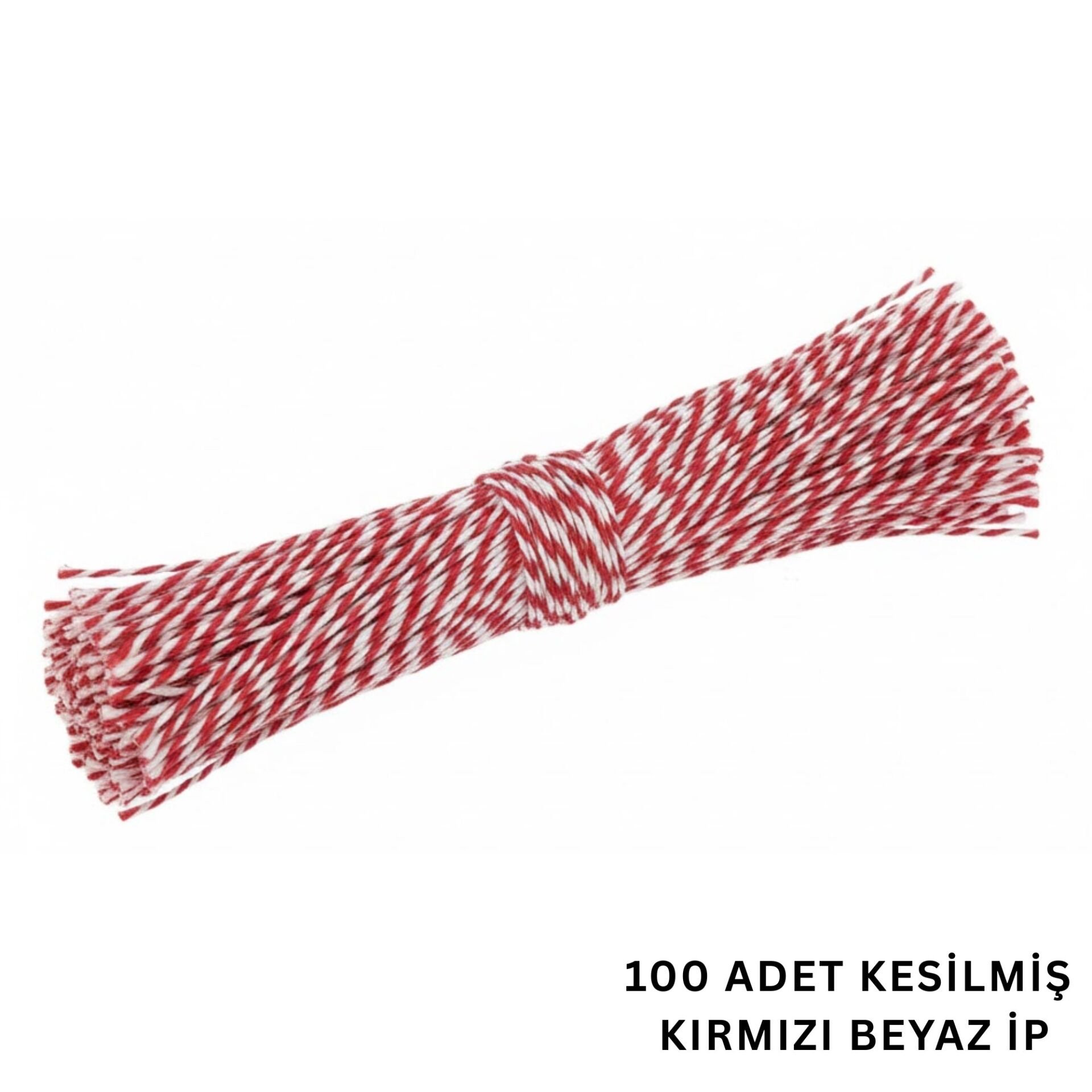 Kesilmiş Kırmızı Beyaz İp Seti, 100lü-35 Cm, Hediye Paketleme & Süsleme İpi, Etiket ve Ambalaj İpi