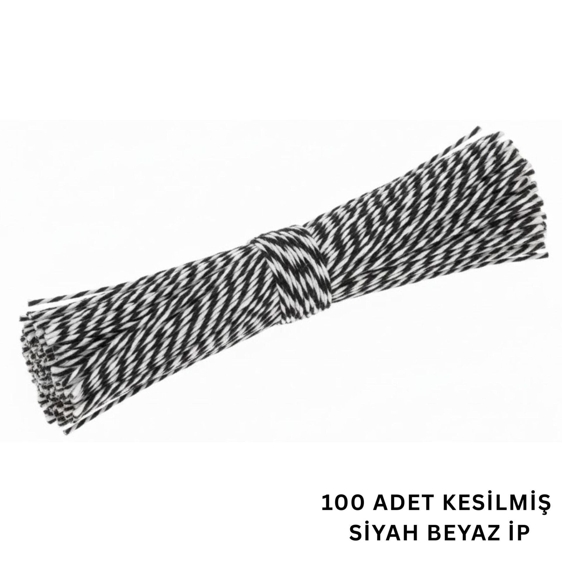Kesilmiş Siyah Beyaz İp Seti, 100lü-35 Cm, Hediye Paketleme & Süsleme İpi, Etiket ve Ambalaj İpi