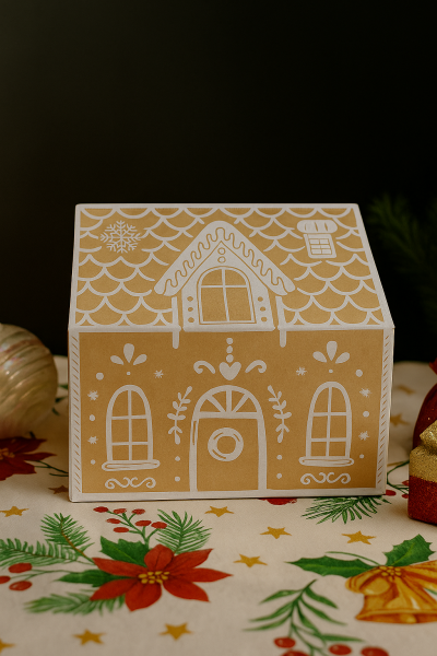 Yılbaşı Ev Tasarımlı Kutu Çanta, Dekoratif Yeniyıl, Düğün Hediye Çantası, Baskılı-12li, 9.5x14.5x15 Cm