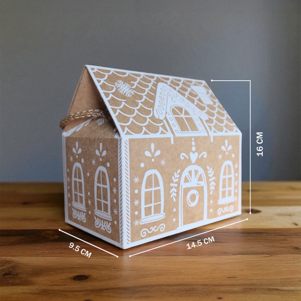 Yılbaşı Ev Tasarımlı Kutu Çanta, Dekoratif Yeniyıl, Düğün Hediye Çantası, Baskılı-12li, 9.5x14.5x15 Cm