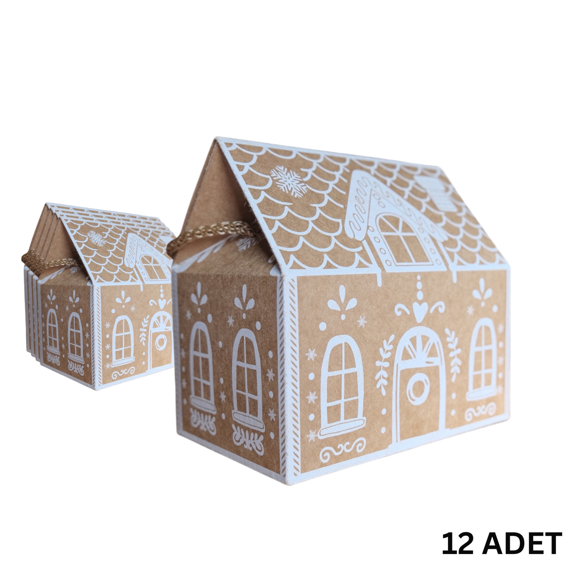 Yılbaşı Ev Tasarımlı Kutu Çanta, Dekoratif Yeniyıl, Düğün Hediye Çantası, Baskılı-12li, 9.5x14.5x15 Cm