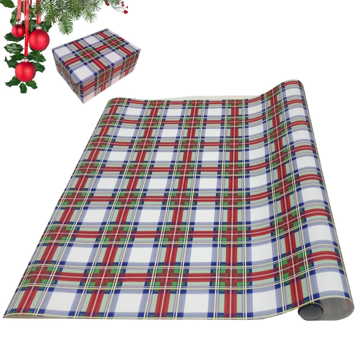 İtalyan Hediye Paketleme Kağıdı, Beyaz-Lacivert Ekose Ambalaj Kağıdı, No-089F, 70x200Cm