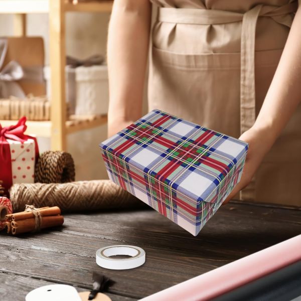 İtalyan Hediye Paketleme Kağıdı, Beyaz-Lacivert Ekose Ambalaj Kağıdı, No-089F, 70x200Cm