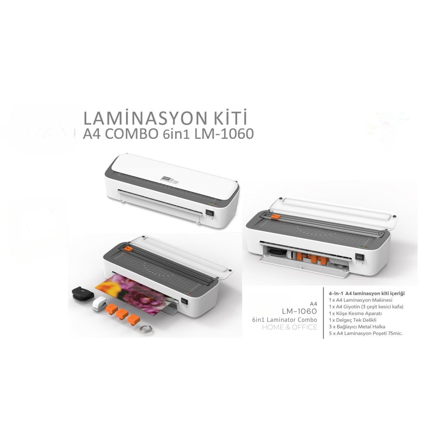 Laminasyon Cihazı, 6-in-1, A4 LM-1060, 1 Adet, Ev, Ofis, Okul İçin Komple Çözüm Kiti