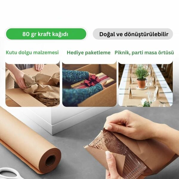 Kraft Rulo Ambalaj Kağıdı, Çeyiz, Hediye Paketleme, Çiçek Buket, DIY Kağıdı, 80 gr - 50cm x 50m