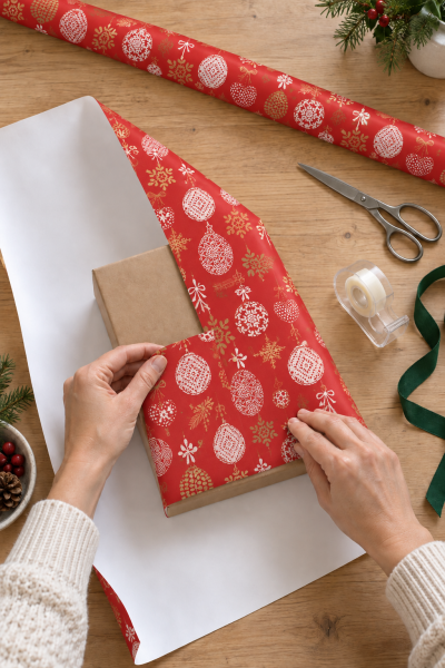 İtalyan Hediye Paketleme Kağıdı, Kalp, Top Desenli Ambalaj Kağıdı, Kırmızı, No:470B 70x200 Cm