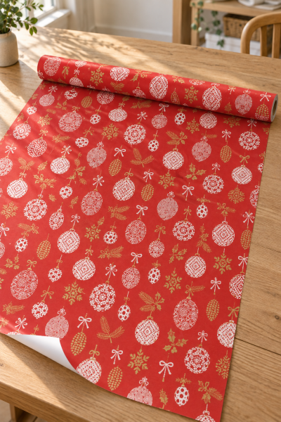 İtalyan Hediye Paketleme Kağıdı, Kalp, Top Desenli Ambalaj Kağıdı, Kırmızı, No:470B 70x200 Cm