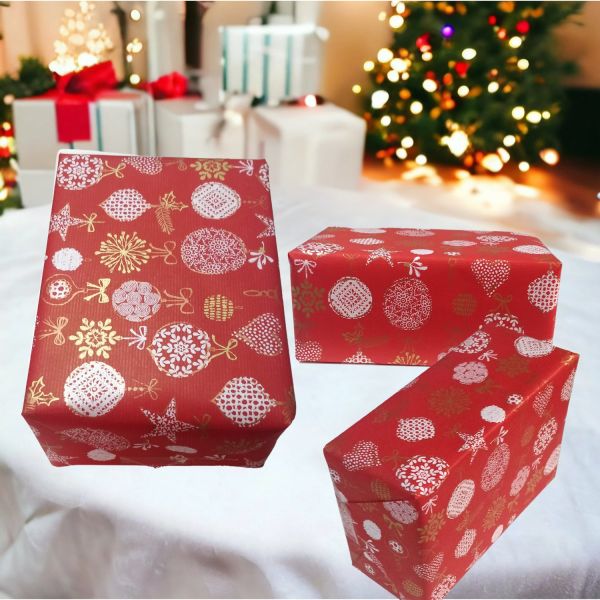 İtalyan Hediye Paketleme Kağıdı, Kalp, Top Desenli Ambalaj Kağıdı, Kırmızı, No:470B 70x200 Cm