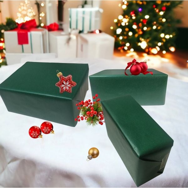 İtalyan Kraft Hediye Paketleme Kağıdı, Paket Ambalaj Kağıdı, Koyu Yeşil, No:560 70x200 Cm
