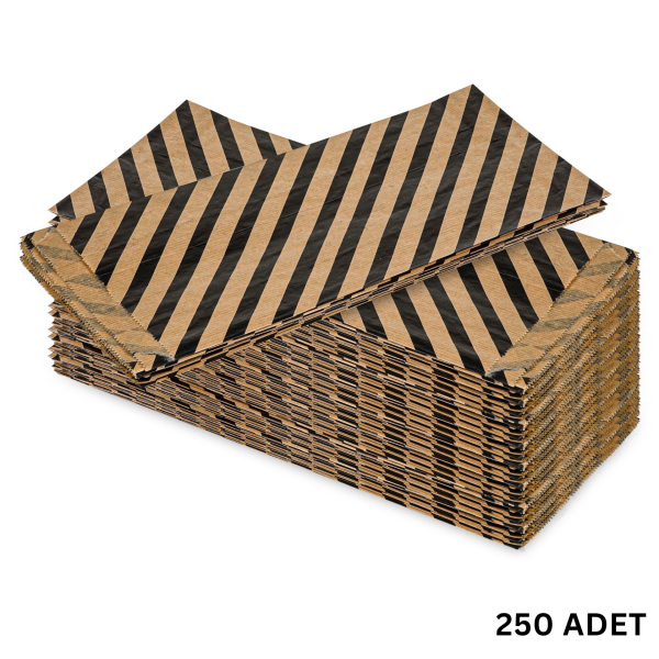 Körüklü Kraft Kese Kağıdı,  Siyah Verev Desenli Şamua Kağıt Poşet, Hediye Paketleme, Ambalaj Poşeti, Doğum Günü,ve  Sunum İçin İdeal, 250 Adet