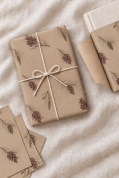 İtalyan Kraft Hediye Paketleme Kağıdı, Kozalak Desenli Paket Ambalaj Kağıdı, 25 Adet, No: 70x100 Cm