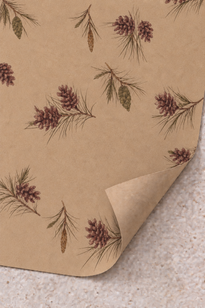 İtalyan Kraft Hediye Paketleme Kağıdı, Kozalak Desenli Paket Ambalaj Kağıdı, 25 Adet, No: 70x100 Cm