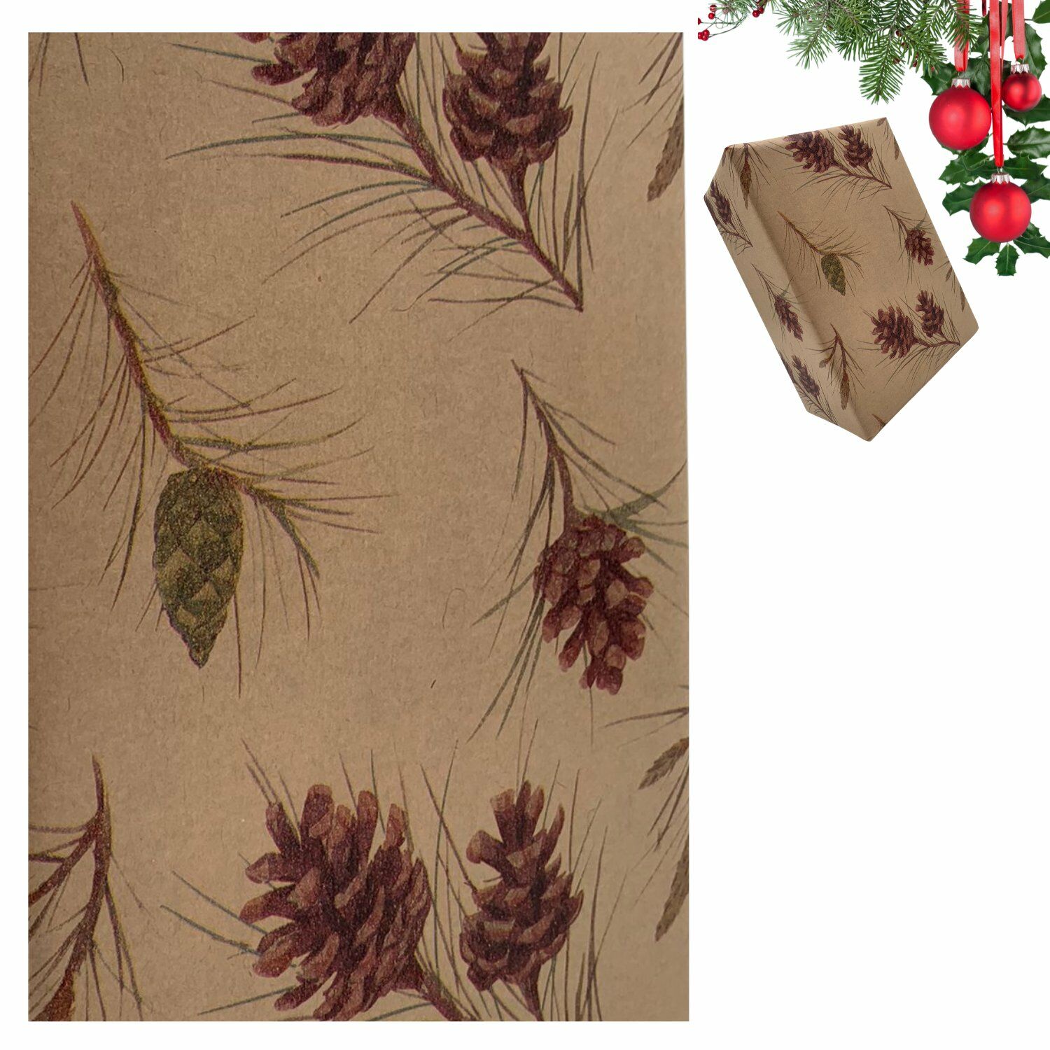 İtalyan Kraft Hediye Paketleme Kağıdı, Kozalak Desenli Paket Ambalaj Kağıdı, 25 Adet, No: 70x100 Cm
