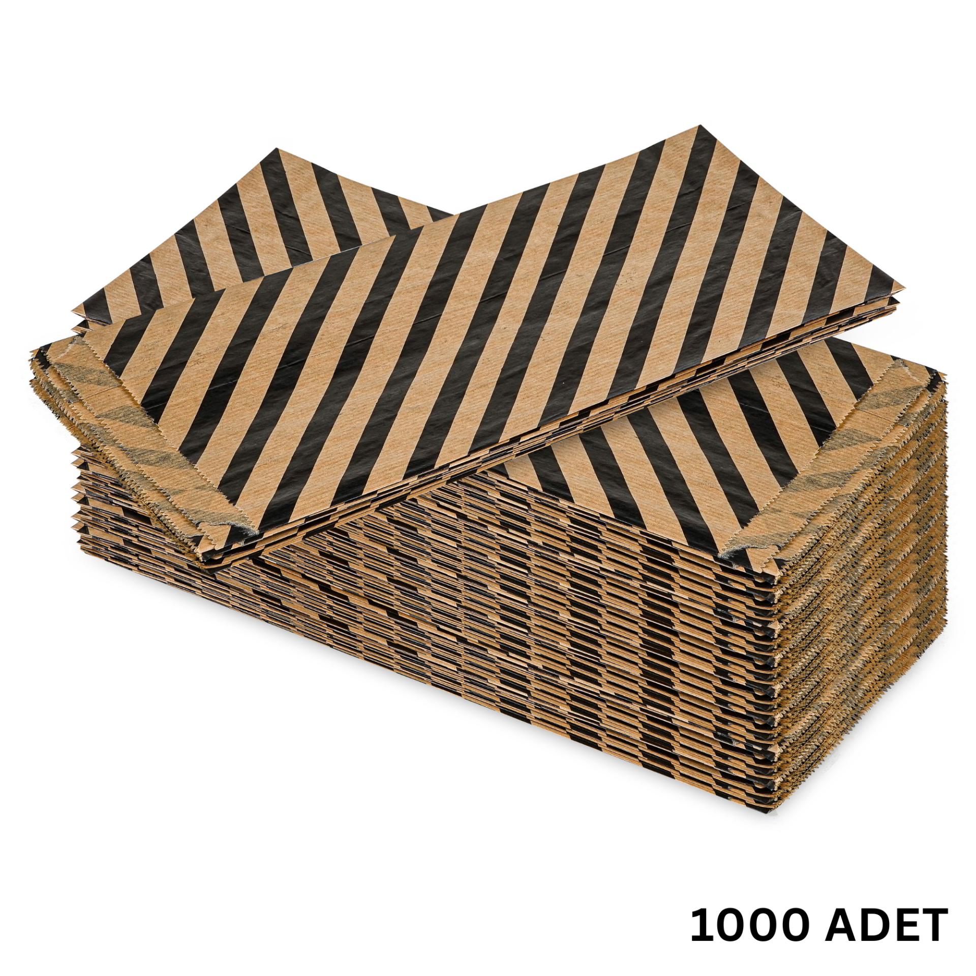 Körüklü Kraft Kese Kağıdı,  Siyah Verev Desenli Şamua Kağıt Poşet, Hediye Paketleme, Ambalaj Poşeti, Doğum Günü,ve  Sunum İçin İdeal, 1000 Adet