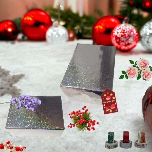 Hologramlı Kuşe Hediye Paketleme Kağıdı, Metalik Mat Ambalaj Kağıdı, 2li, Gümüş, 70x100 Cm