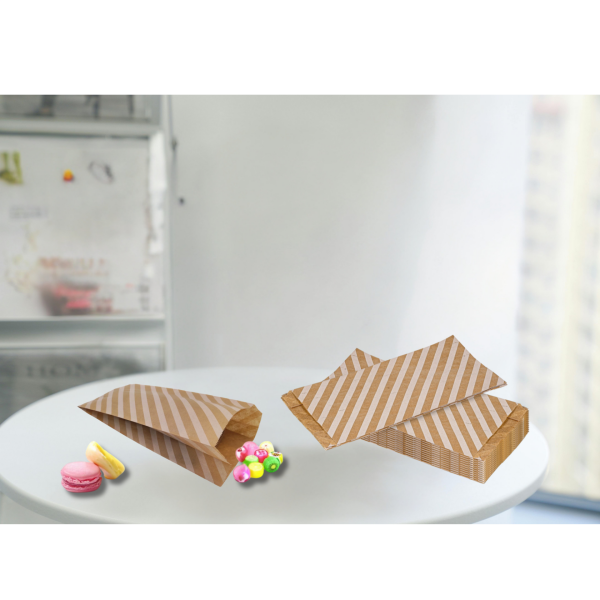 Körüklü Kraft Kese Kağıdı,  Beyaz Verev Desenli Şamua Kağıt Poşet, Hediye Paketleme, Ambalaj Poşeti, Doğum Günü,ve  Sunum İçin İdeal,15x33 Cm, 500 Adet