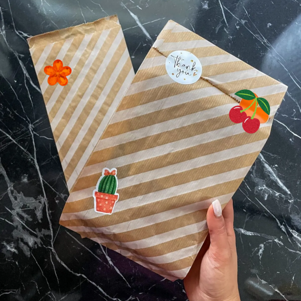 Körüklü Kraft Kese Kağıdı,  Beyaz Verev Desenli Şamua Kağıt Poşet, Hediye Paketleme, Ambalaj Poşeti, Doğum Günü,ve  Sunum İçin İdeal,15x33 Cm, 500 Adet