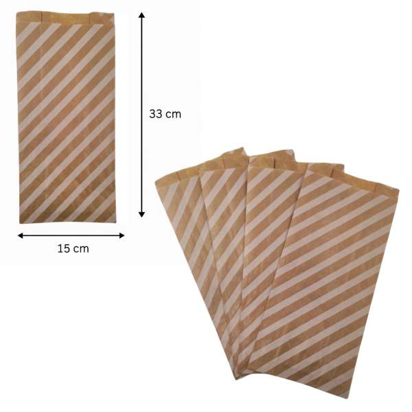 Körüklü Kraft Kese Kağıdı,  Beyaz Verev Desenli Şamua Kağıt Poşet, Hediye Paketleme, Ambalaj Poşeti, Doğum Günü,ve  Sunum İçin İdeal,15x33 Cm, 500 Adet