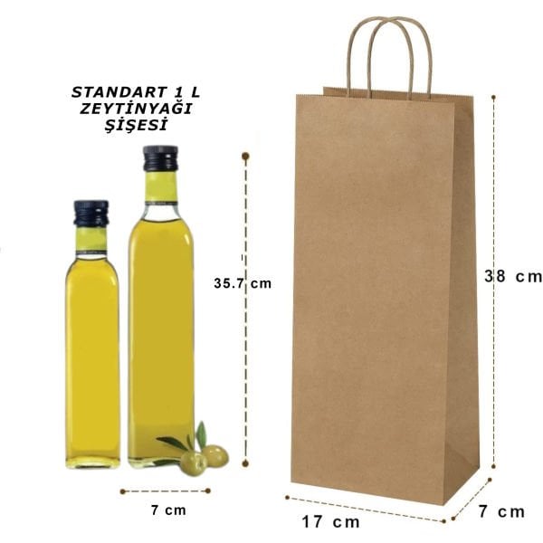 Kraft Şişe Poşeti – Hediye Kağıt Şişe Çantası –25 Adet– 17x38x7 Cm