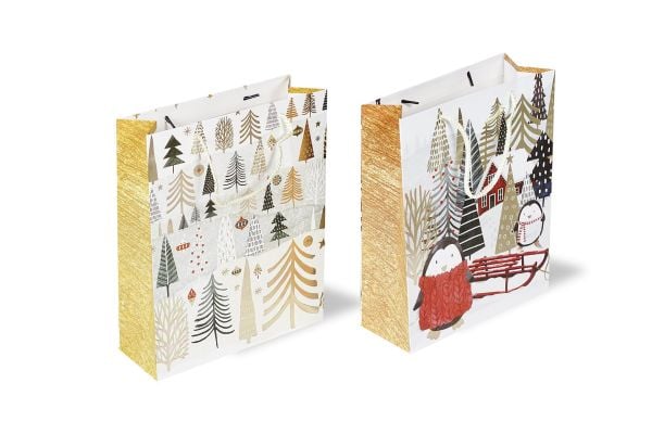 Yılbaşı Yeniyıl Karton Çanta Altın Varak Baskılı 26x32x10 Cm 2 Adet