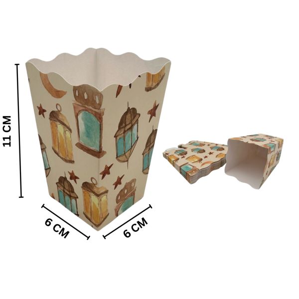 12li Ramazan Temalı Patlamış Mısır, Şeker Kutusu, Hediye Popcorn, Ikram Kutusu, 6x6x11 Cm, Krem Renk