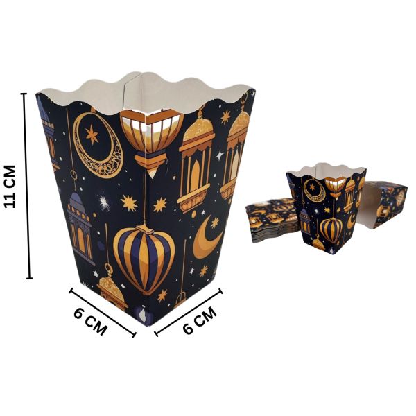 6lı Ramazan Temalı Patlamış Mısır, Şeker Kutusu,  Hediye Popcorn, İkram Kutusu, 6x6x11 Cm, Lacivert