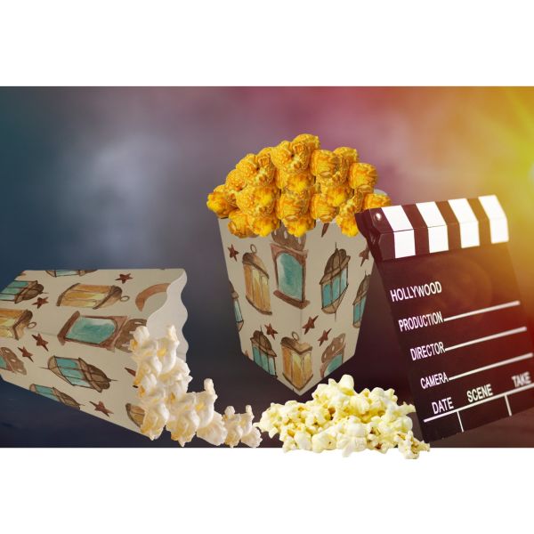 6lı Ramazan Temalı Patlamış Mısır, Şeker Kutusu, Hediye Popcorn, İkram Kutusu, 6x6x11 Cm, Krem Renk