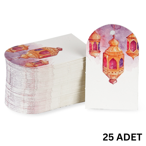 Ramazan Temalı Hediye, Tebrik Kartı, Delikli Ambalaj Paketleme Etiketi, 4.5x7.5 Cm, 25 Adet