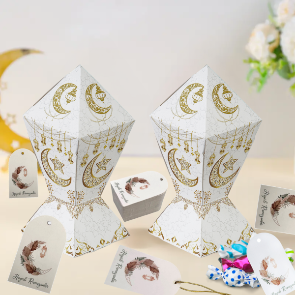 Hayırlı Ramazanlar Yazılı Hediye, Tebrik Kartı, Delikli Ambalaj Paketleme Etiketi, 4.5x7.5Cm,25 Ade