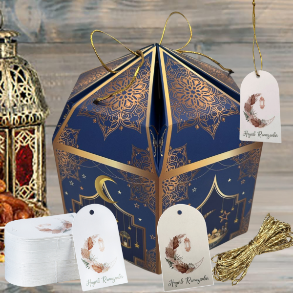 Hayırlı Ramazanlar Yazılı Hediye, Tebrik Kartı, Delikli Ambalaj Paketleme Etiketi, 4.5x7.5Cm,25 Ade