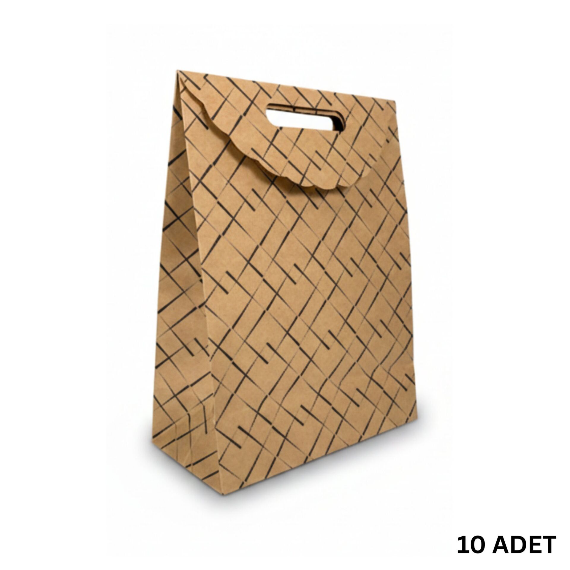 Kraft El Geçme Çanta, Çizgili Hediye & Parti ve Butik Alışveriş Çantası,10 Adet, 25x38x12 cm